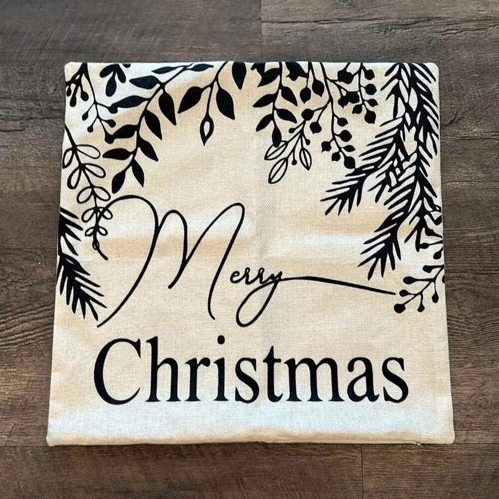 Merry Christmas‎ Indoor/Outdoor Holiday Neutral Pillow Cover NWOT